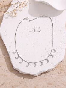 Bộ 2 món gồm dây chuyền và bông tai hình trăng lưỡi liềm tối giản, bông tai hình trăng khuyết đính đá zirconia tổng hợp cao cấp, trang sức phong cách ngọt ngào và cá tính, phù hợp để đeo hàng ngày. - bộ dây chuyền bông tai - Xem 2