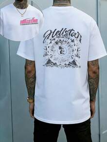 Hellstars Records World Of Eternal Rights Vintage T-Shirt Double Sided Printed (220g 100% Cotton T-Shirt),Summer Clothes, Men's Tops, Casual And Comfortable, Fashionable Graphic Tee, Unisex Style - 白色 - 查看 1