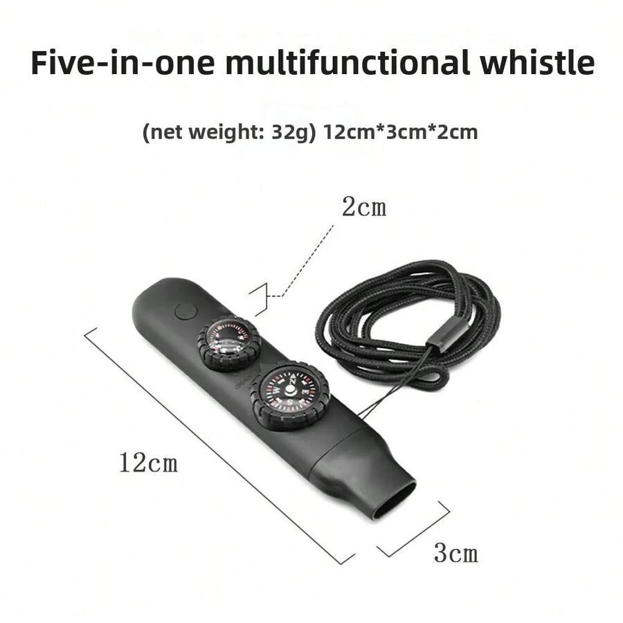 Multifunctional Outdoor Survival Whistle In 1 With LED Light, Thermometer, Compass For Camping, Hiking, Emergency Rescue, MBJ7 - Black - View 1