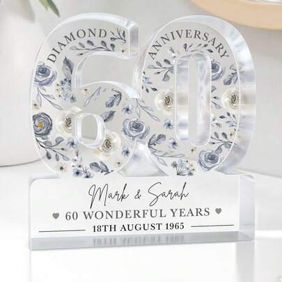 1 khung ảnh acrylic cá nhân hóa kỷ niệm 60/30 năm, vật trang trí để bàn, khung acrylic, thích hợp trang trí nhà cửa và văn phòng, quà tặng kỷ niệm 60 năm hoặc đồ dùng tiệc tùng, trưng bày ảnh cá nhân, trang trí văn phòng.
