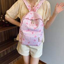 3pcs Bow Print Backpack Set For Women – Large Capacity College Backpack With Tote Bag & Pencil Case, Lightweight Casual Travel & Commuter Daypack - 粉色 - 查看 3