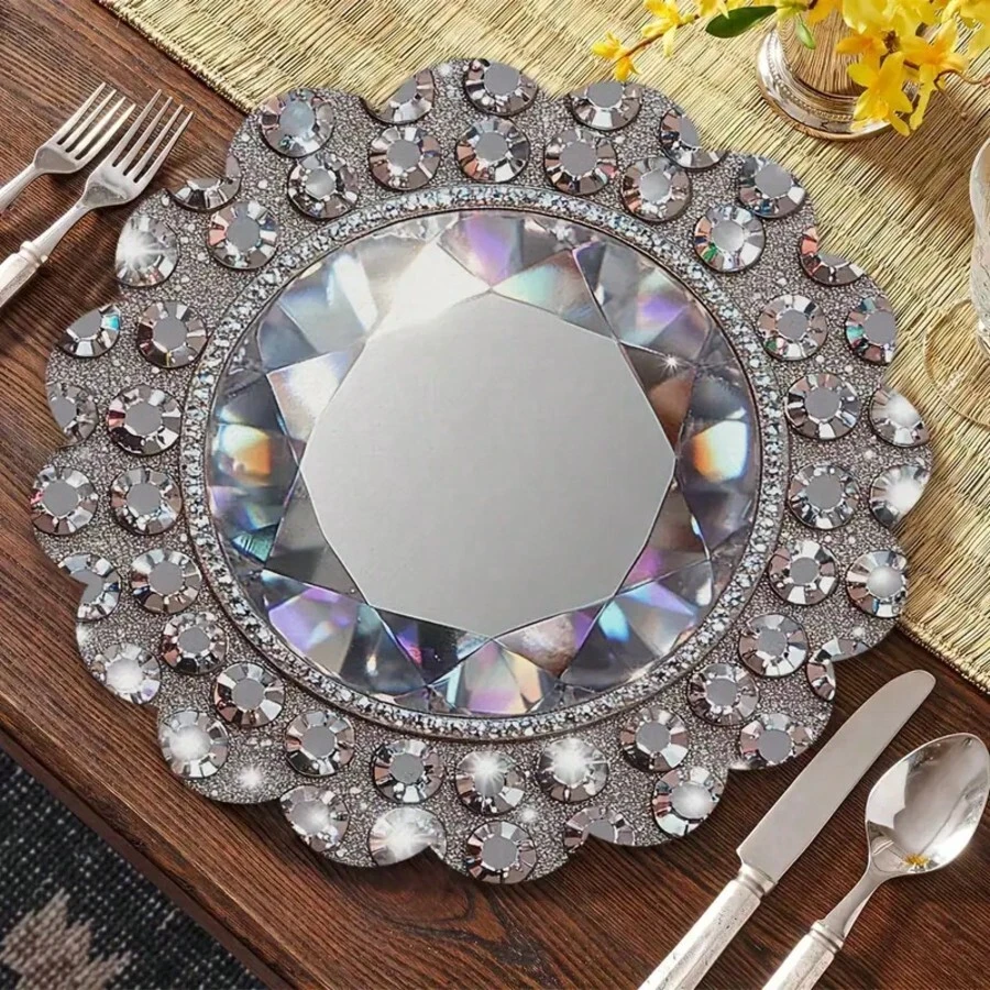 12/24 piezas, Manteles individuales redondos de 33 cm con patrón de diamante, desechables, adecuados para Navidad, restaurantes, cumpleaños, fiestas, banquetes, cafés, fiestas de graduación. - Ver 1