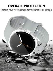 手錶錶帶 + 手錶錶殼套組，相容於 Galaxy Watch 8 40mm 和 44mm。柔軟舒適的休閒運動矽膠錶帶，防震耐刮硬 PC 錶殼與鋼化玻璃螢幕保護膜二合一錶殼。易於佩戴，觸控靈敏。適合男女款智慧手錶錶帶與錶殼。 - 銀色 - 查看 4