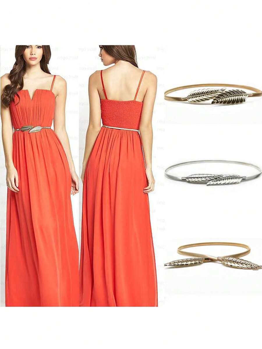 Women's Gold Elastic Waist Belt, Fashionable Accessory To Pair With Evening Dresses - Multicolor - View 1