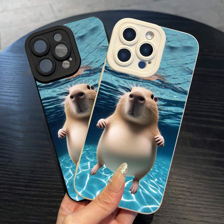 Funda de teléfono de alta gama Angel Eyes con un lindo diseño de capibara, impresión UV de dibujos animados, cubierta de teléfono con protección completa de 360 grados para iPhone 11 12 13 14 15 16 Pro Max XR X/ XS 7 8 Plus SE Mini, el mejor regalo de cumpleaños para niños y niñas. - Blanco - Ver 1