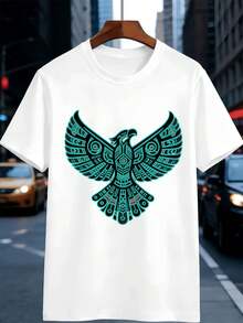 T-shirt con stampa grafica di aquila, primavera, stile street hip-hop, traspirante, stampa artistica - Bianco - Visualizzare 2