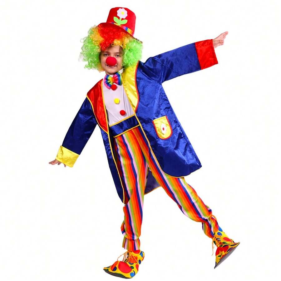 Trang phục chú hề lễ hội Purim cho bé trai và bé gái, bộ đồ liền thân kiểu xiếc, trang phục hóa trang Halloween bao gồm mũ, áo khoác (không có tóc giả) và giày. - màu đen - Xem 1