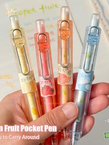 1/4 PCS Fun Fruit-Scented Pocket Pens With 0.5Mm Quick-Drying Gel Ink, Stylish And Minimalist Transparent Pens For Journaling And Drawing - Multicolor - View 10
