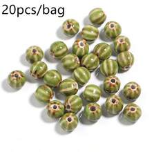 20 piezas/paquete Cuentas de cerámica con esmalte floral, cuentas de cerámica estilo vintage para hacer pulseras, collares, cadenas de teléfono DIY, patrón rayado de sandía de 12 mm - Cuentas de porcelana con esmalte de flores - Ver 15