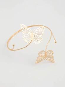 6pcs/Set Minimalist Metal Arm Cuff Bracelet, Adjustable Armlet, Suitable For Daily Wear, Street Style And Vacation - Gold - View 6