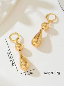 1对时尚CCB金色流苏圆球水滴吊坠耳环（女士款） - 金黃色 - 查看 3