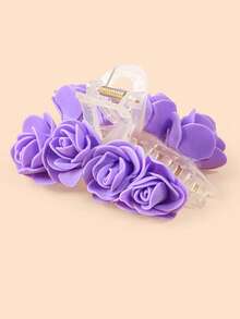 1 Piece Floral Rose Hair Claw Clips - Elegant Satin Flower Hair Clamps For Girls, Cute Decorative Hair Accessories For Wedding, Party, Daily Wear And Beach - 抓夾 - 查看 11