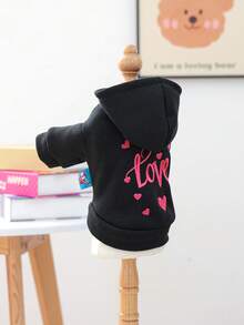 1pc Pet Clothes Dog Apparel Hoodie Outfit For Small Dogs - Pink Heart Sweatshirt - Black - View 7
