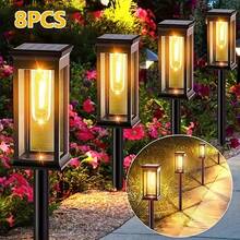 8 Solar-Powered LED Street Lamps, Square-Style Courtyard Lamps, 300 MAh, Made Of Plastic Material, For Landscape Lighting; Solar Lawn Lamps, Ground-Inserted Lamps, Ambient Decorative Garden Lamps; LED Ground Lamps For Outdoor Lighting In Villas, Gardens, Courtyards, Sidewalks And Terraces. - Solar Lawn Lights - 查看 8