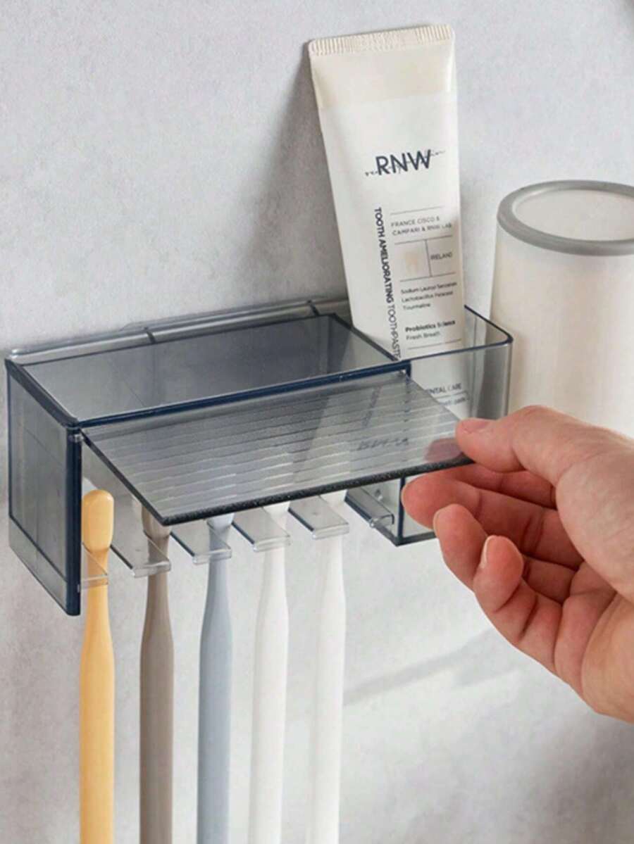 Multi-Function Toothbrush Holder, Adhesive Wall-Mounted Toothbrush Rack, No Drilling Required, Wall-Mounted Bathroom Toothbrush & Accessories Organizer - Multicolor - View 1