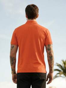 Men's Golf Polo Shirt, Fashion Business Casual Printed Short Sleeve Polo With Button Design - Ginger - View 3