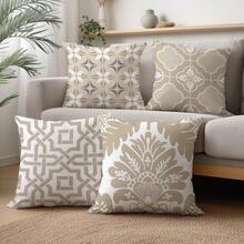 4 件套简约几何图案抱枕套，单面印花桃绒面料，45*45 厘米，适用于现代布艺沙发室内装饰、派对装饰、礼品 - 彩色 - 查看 4