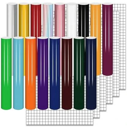 Bộ 23 miếng decal vinyl vĩnh cửu, kích thước 12x10 inch, gồm 17 miếng vinyl nhiều màu và 6 miếng giấy chuyển, dùng để trang trí nhà cửa, làm đồ thủ công, dễ dàng dán và chuyển.