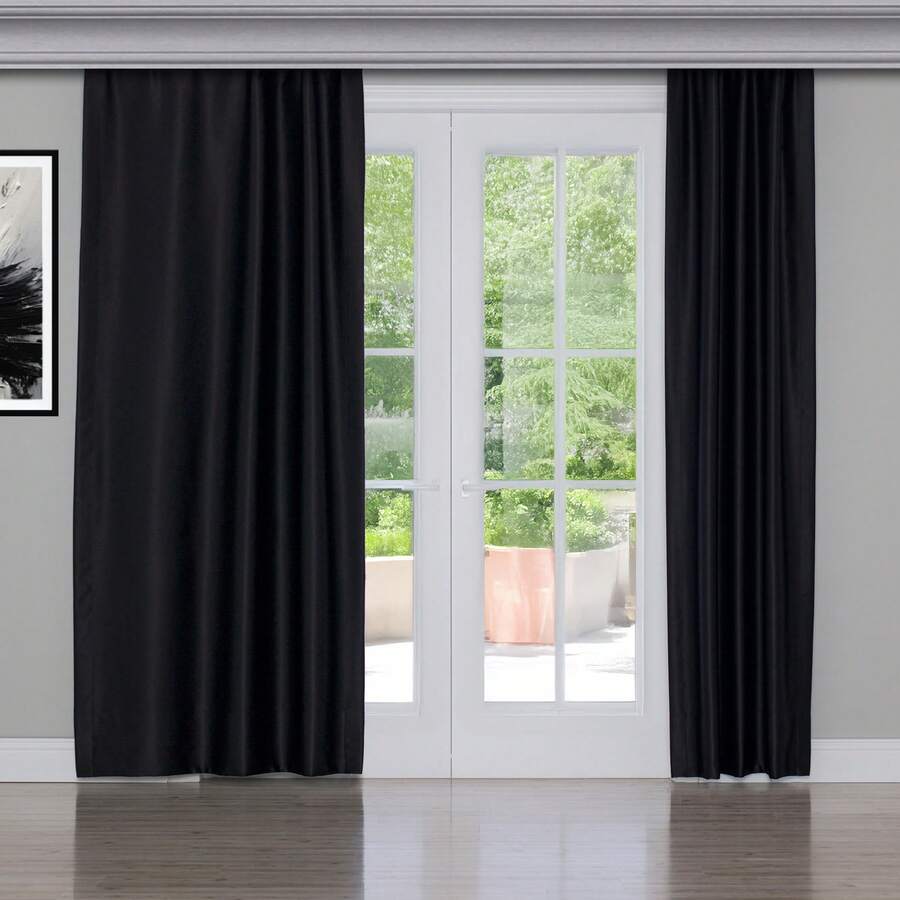 Panel de cortina opaca con diseño de tela de gasa, oscurecimiento de habitación - Negro - Ver 1