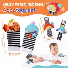 4pcs Baby Rattle Socks Set, Newborn Gift Decoration Socks With Plush Toys, Soft & Breathable Ocean Animal Styles With Rattling Sound - Multicolor - View 2