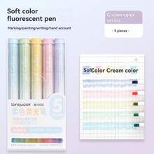 5Pcs Glitter Highlighter, Macaron Pastel Highlighter For Note Taking & Journaling - A - View 7