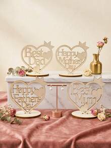 1 pièce Décoration ornementale minimaliste en forme de couronne de cœur en bois, convient pour la Fête des pères, la Fête des mères, design creux, décoration de bureau intérieure chaleureuse, cadeaux pour maman et papa - Taille Unique - Voir 2