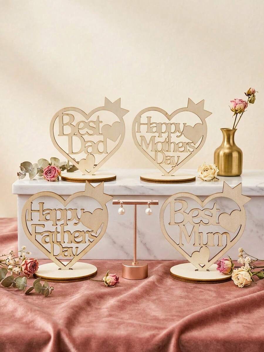 1 pièce Décoration ornementale minimaliste en forme de couronne de cœur en bois, convient pour la Fête des pères, la Fête des mères, design creux, décoration de bureau intérieure chaleureuse, cadeaux pour maman et papa