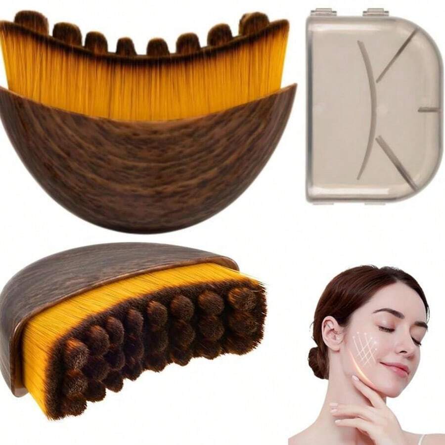Premium Gua Sha Facial Tool , Reduces Puffiness & Enhances Blood Circulation Gentle Dry Lymphatic Drainage Massage Brush For Daily Skincare 1Pc Handmade Professional Beauty Care Accessory - Brown - View 1