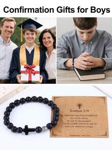 新款哑光串珠手链,配虎眼石和小十字架吊坠,黑曜石手链 - 手鍊 - 查看 11