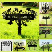 1pc Personalized Floral Design Garden Sign, Customized Garden Stake With Bird, Metal Yard Art For Outdoor Decoration, Personalized Name Mother's Gift, Gardening Gift, Housewarming Garden Bloom - Multicolor - View 1