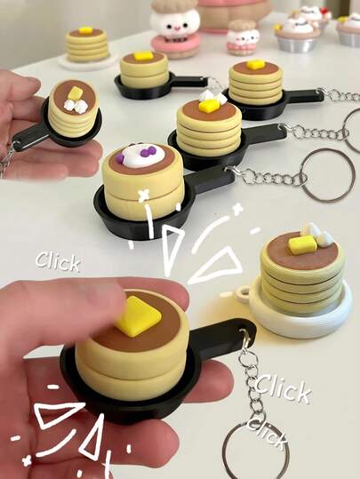 Mini Pancake Pan Pressure Relief Toy Keychain - Sensory Stress Relief Toy, Cute Food Pendant Suitable For Backpacks And Keys
