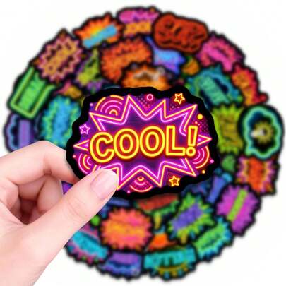 50 miếng dán graffiti neon hiệu ứng nổ, decal vinyl hiệu ứng neon cho bình nước, laptop, ván trượt, ốp điện thoại, sổ tay, sticker nghệ thuật đường phố độc đáo dành cho người lớn và thanh thiếu niên, sticker chống thấm nước, sticker thẩm mỹ cho trang trí DIY, sổ lưu niệm, văn phòng phẩm, sticker vui nhộn.