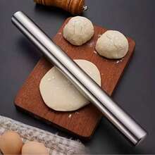1pc Stainless Steel Rolling Pin, Reusable Stainless Steel Baking Rolling Wheel, Suitable For Baking, Pizza, Pie, Pastry, Noodle, Dumpling, Dough, Cookie, Candy, Hollow Lightweight Design, Non-Stick, Suitable For Home, Kitchen, Birthday Party, Holiday, 3 Sizes - 7.87/9.84/11.8 Inches, Durable Kitchen Tool - Xem 7