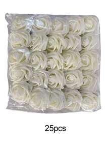 25pcs Ivory Foam Roses With Stems, Artificial Lifelike Roses For DIY Wedding Bouquets, Bridal Shower Centerpieces, Party Table Decor, Gifts, Graduation, 1/25pcs - Ivory White - View 11