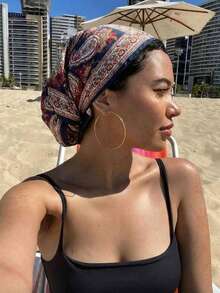 1条女士时尚夏季佩斯利花纹90厘米方形围巾，多功能头巾/围脖，休闲佩斯利印花方巾 - 01-藏青 - 查看 1