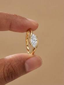 1 pieza Anillo elegante con circonita cúbica en forma de pera, plateado en plata de ley 925, joyería exquisita para uso diario, regalo - Anillo marquesa de brazo retorcido simple - Ver 3