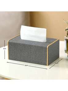 Gold-Edged PU Leather Tissue Box, Gray Alligator Grain Tissue Holder - Dark Grey - View 2