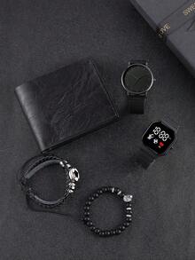 2pcs/3pcs/5pcs Men's Watch Gift Set, Ultra-Thin Quartz Watch With Scale Display And Sports Digital Watch, Multilayer Luxury Wallet, Coin Purse And Bracelet, Business Party, Suitable For Holidays, Birthday Gifts, High-End Gift Box, Father's Day, Valentine's Day - Black - View 6