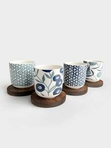 4pcs Creative Ceramic Small Espresso Cups, Minimalist Coffee Cups, Cappuccino Cups With Wooden Tray, Household Coffee Cup Set, Tabletop Mugs, Ceramic Tea Cups For Royal Afternoon Tea - Multicolor - View 8