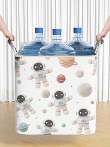 1pc Cute Astronaut Print Large Capacity Foldable Waterproof Garment Storage Bag, With Reinforced Handle, Can Hold 4 Comforters/50 Sweaters, Space-Saving Storage Box - White - View 5