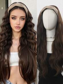 24英寸长卷发假发，带可拆卸头带，女士逼真半头假发，自然遮盖头发的假发，适合女孩日常佩戴、音乐节、派对和街头时尚。 - 彩色 - 查看 11
