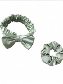 2pcs Bowknot Makeup Headband Set | Face Washing Headband + 1 Hair Scrunchie | Soft Fabric Material, Home Hair Accessories Set, Cute And Comfortable Face Washing Accessories | Suitable For Face Washing, Makeup, Spa, Yoga And Daily Home Care - Hair Tie - View 8