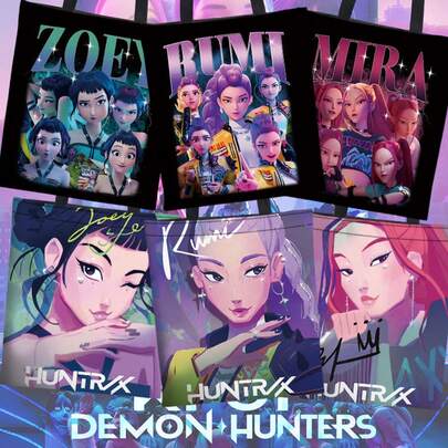 K-POP 女巫猎人动漫周边帆布手提袋、单肩包、手提包、午餐包、学习包