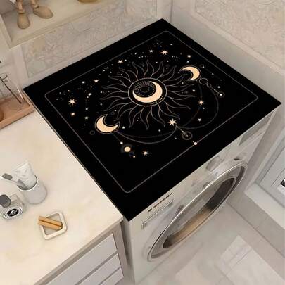 1 件装黑色金日月星图案硅胶洗衣机烘干机顶盖垫，防滑，适用于洗衣房、浴室、家居装饰