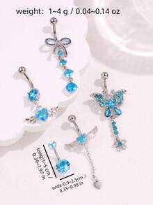 1pc Sexy Elegant High-End Beach Ocean Style Unique Butterfly Heart Wing Blue Zirconia Stainless Steel Navel Ring, Suitable For Daily, Beach, And Holiday Wear - Multicolor - View 11