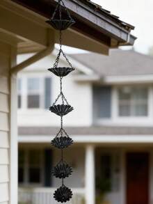 1pc Lotus Shaped Rain Chain, Minimalist Retro Iron Downspout Decoration, Comfortable Dripping Sound, Suitable For All Seasons - Lotus - View 4