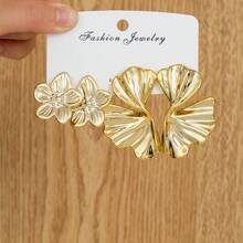 6-16件套时尚金属质感C形、花朵形、螺丝形耳环，适合女性日常、节日、派对佩戴，轻盈的CCB材质，女士时尚耳环套装 - 彩色 - 查看 3