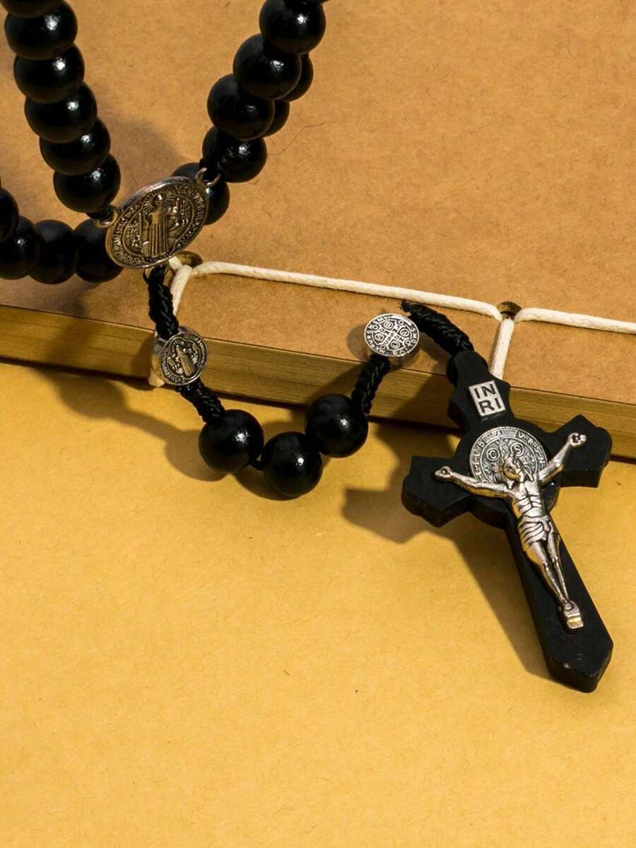 1pc Elegant Niche Metal Cross Pendant Necklace, Suitable For Women's Daily Wear - Black - View 1