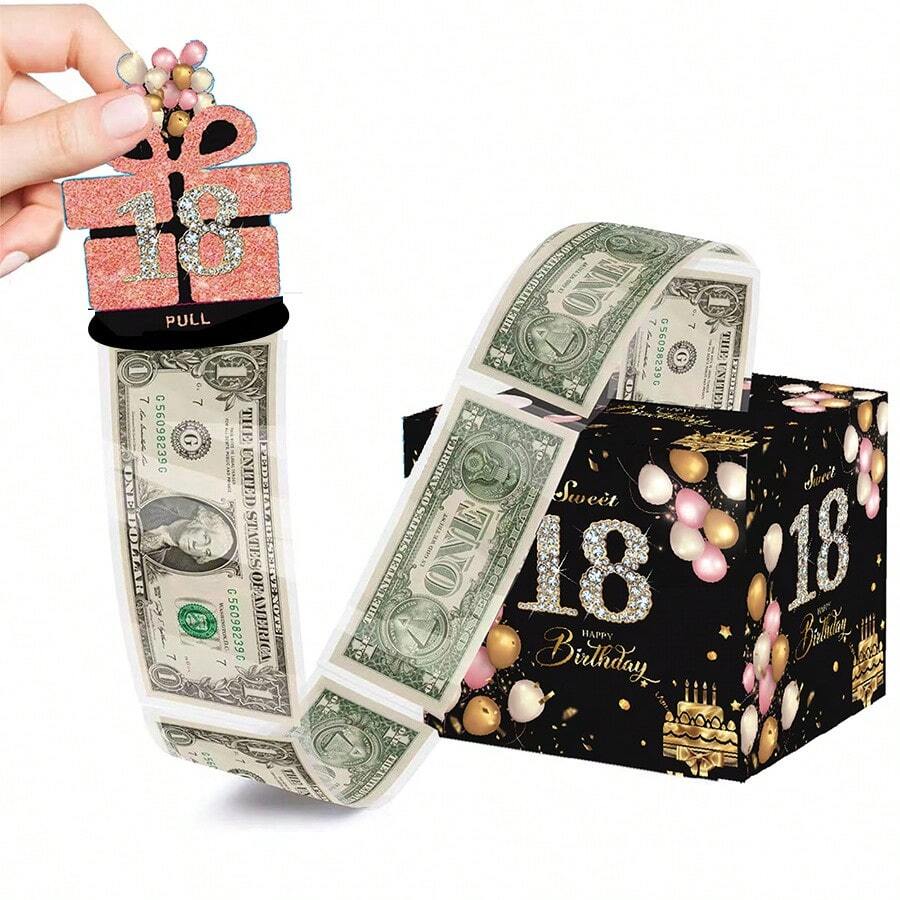 惊喜派对装饰现金数字年龄拉动式储钱罐,节日派对场地氛围道具礼品盒 - 18歲黑粉生日 - 查看 1
