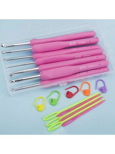 EDCUEBE7 Set de 3/9 ganchos de ganchillo con caja de almacenamiento, set de ganchos de ganchillo con mango suave, herramientas de tejido, suministros de manualidades de hilo DIY (agujas de suéter y marcadores de puntada surtidos)